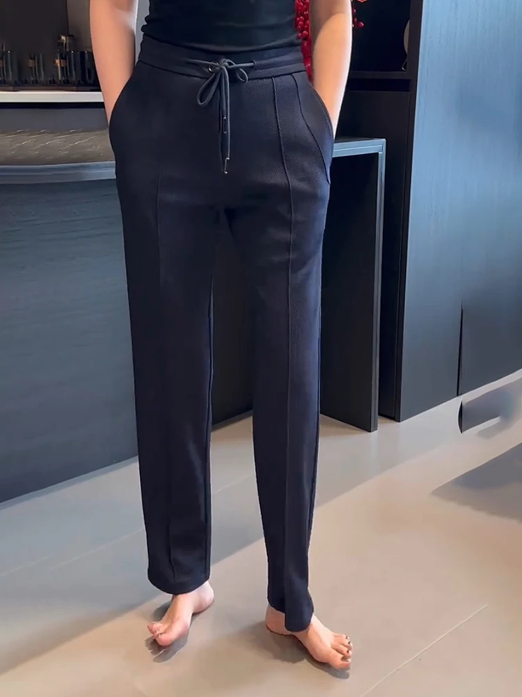 

Мужские повседневные спортивные брюки прямого кроя, осенне-зимние, с высокой талией, широкие, простые, элегантные, свободного кроя