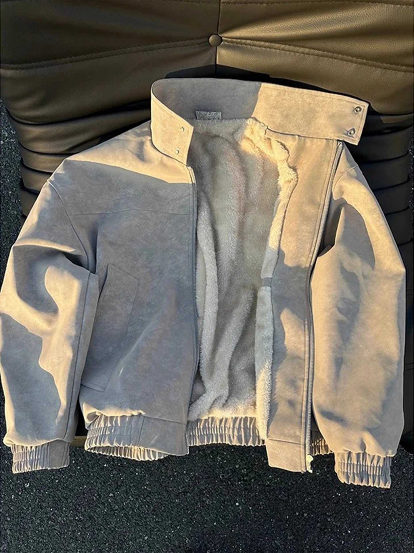 

Thiened Fce Lined Cotton Jaet Men's Winter Warm Stand Collar Leather Sle Tee Resistant Cold Inserted Traditional E...