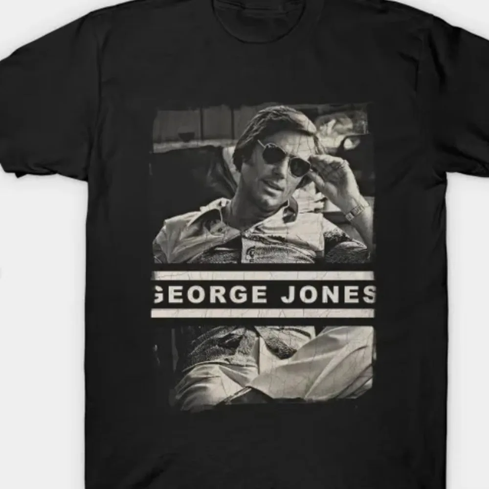 Vintage George Jones Sunglasses Print Black Cotton T-Shirt Short Sleeve Casual Unisex Tee Women Daily Retro Outfit