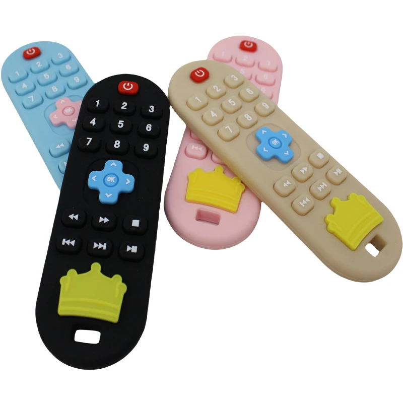 Baby silicone remote control teether baby anti-eating hand teething stick cartoon soothing teething toys cognitive teething toy