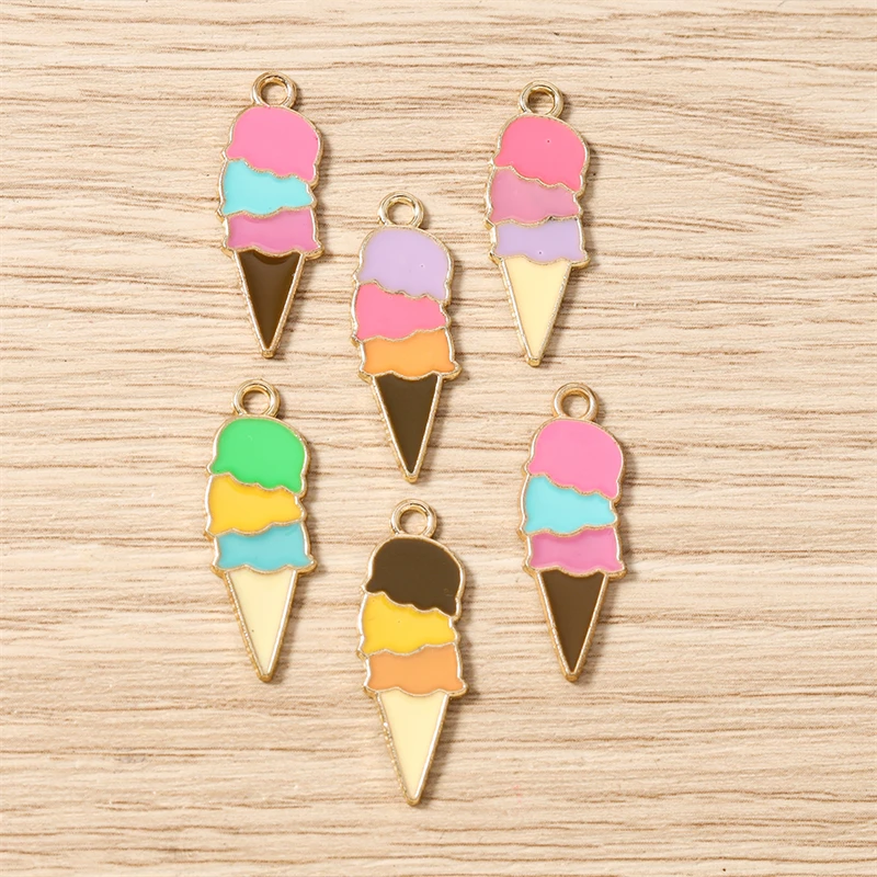 10 Stück 10x26mm Niedliche Emaille Sommer-Essen Eiscreme Charms Anhänger für Schmuckherstellung Ohrringe Halskette Armband DIY Bastelbedarf – Detail 10