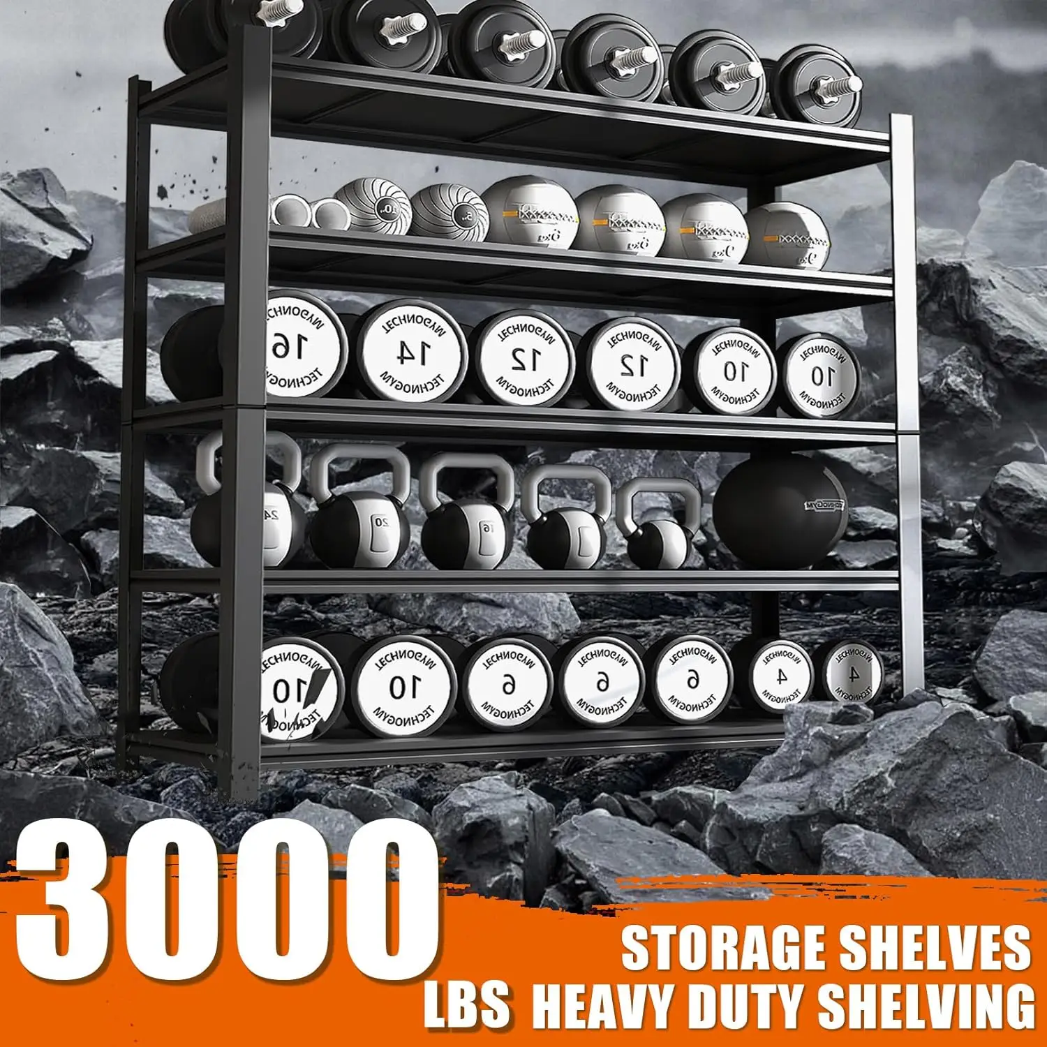 رفوف المرآب رفوف معدنية شديدة التحمل 3000 رطل أرفف تخزين قابلة للتعديل 5 أرفف معدنية للتخزين الصناعي