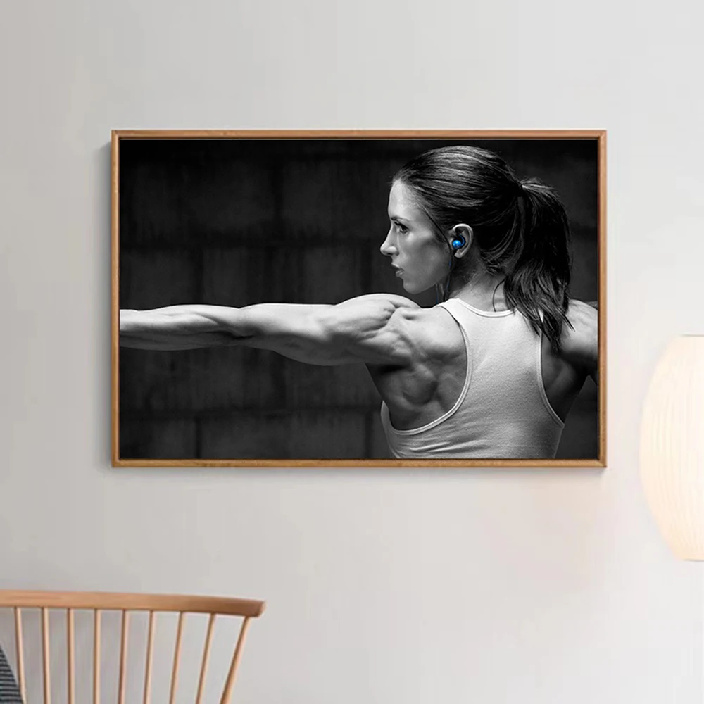 003 عرض العضلات اللياقة البدنية كمال الاجسام المرأة مثير جميل قوي طباعة الحرير المشارك الفن ديكور جدران الغرفة الداخلية هدية