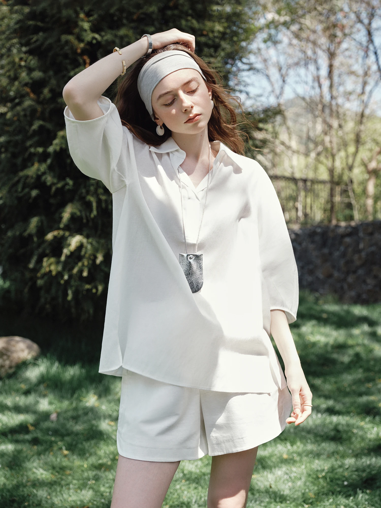

FSLE Linen Lazy Shirt Women 2025 Summer New Korean Version Pullover Loose Three-quarter Sleeve Shirt 25FS12474