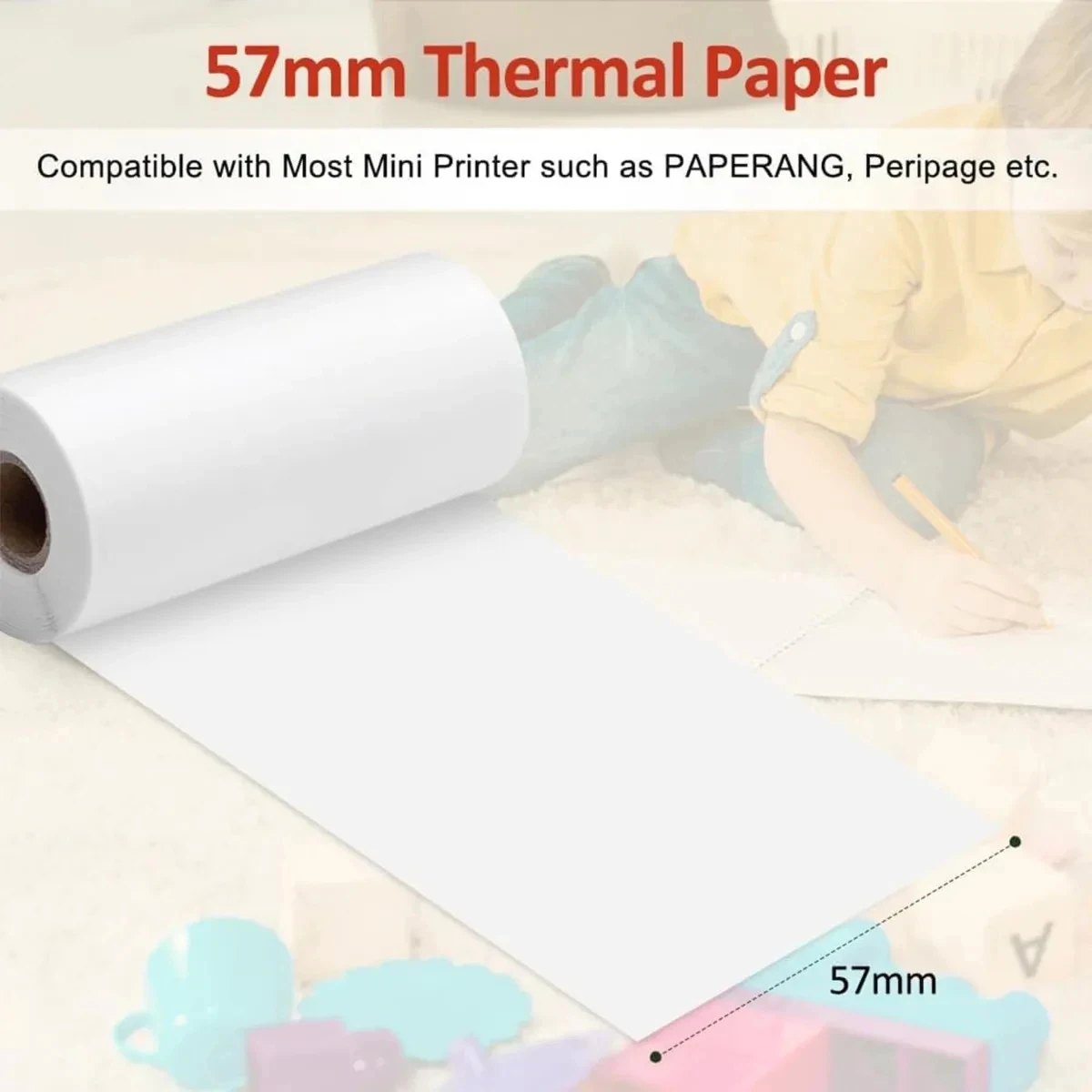 White Thermal Inkless Printing Paper 57mm for Mini Receipt Portable Pocket Printer for Photo Notes Memo-57x25mm Scrapbooking
