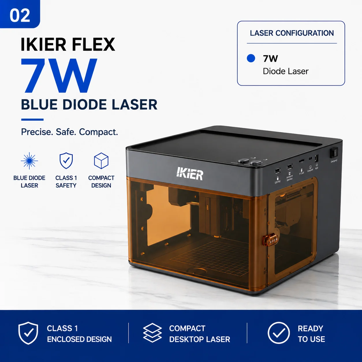 IKier Flex 3.5W/7W/12W Diode Lasergraveermachine 1.2W IR Optioneel Dubbele Laser Klasse 1 Gesloten Graveermachine voor Hout Metaal Acryl