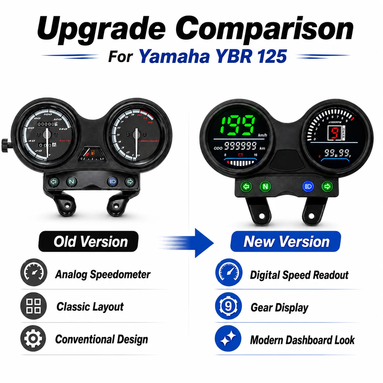 Upgraded LED Display Motorcycle Accessories Speedometer Moto Digital Tachometer Dashboard Instrument Panel for Yamaha YBR 125