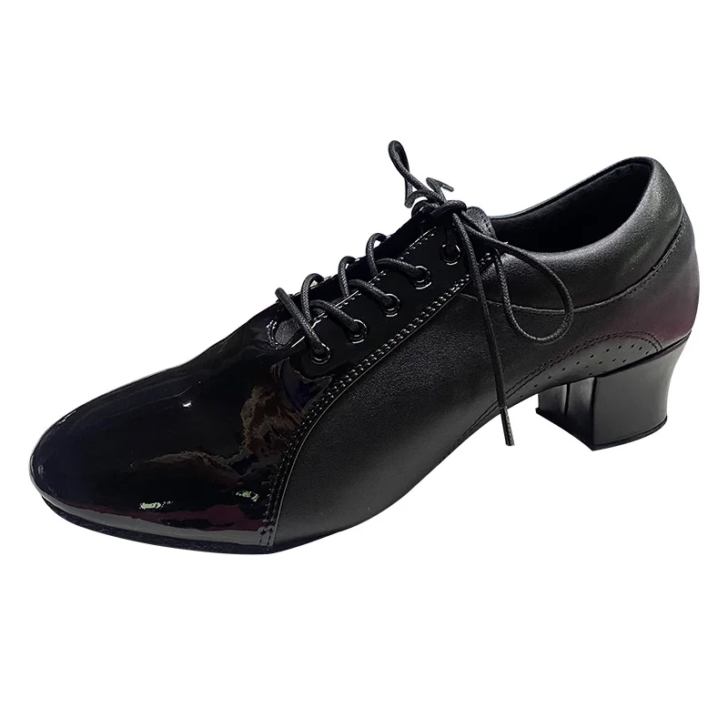 أحذية Venus Lure الرياضية للرقص اللاتيني الأسود المخصصة للرجال من الجلد اللامع مع ثقب 1.6 بوصة