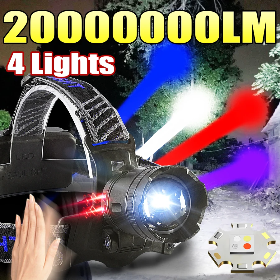 

20000000LM Многофункциональный налобный фонарь Портативный светодиодный налобный фонарь с датчиком USB Перезаряжаемые налобные фонарики Открытый Охота Ночная рыбалка