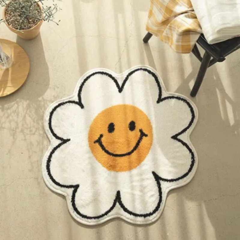 

Rug Imitation Cashmere Sunflowers Small Daisies Smile Round Lovely Warm Carpet Living Room Sofa Bedroom Family Necessity