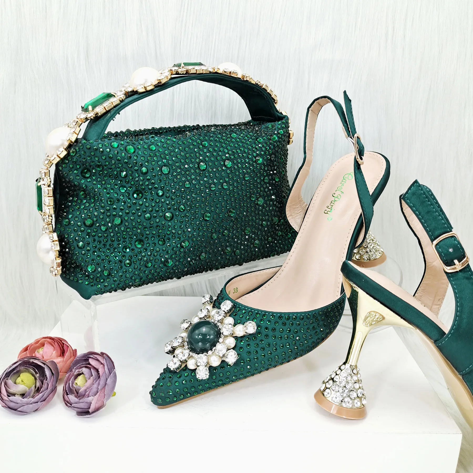 

doershow Italian Shoes and Bags to Match Shoes with Bag Set Decorated with Rhinestone Nigerian Women Wedding Shoes Set HGO1-37