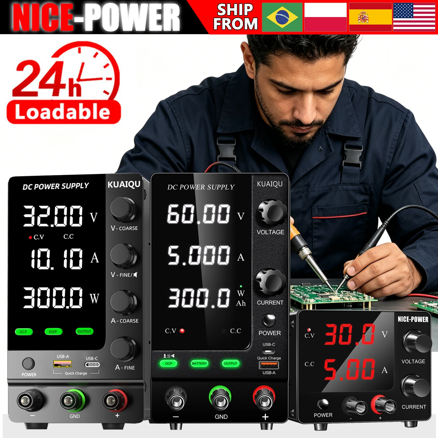 

NICE-POWER Lab Power Supply, 30V 5A 10A 60V 120V 200V 300V Adjustable DC Power Supply, Bench Power Source, Stabilized Regulator