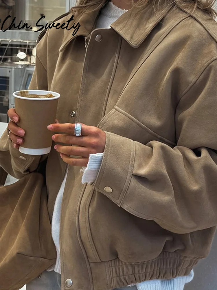 Dámská bunda Street Semiš Solid s dlouhým rukávem a stojáčkem, zipy a kapsami, ležérní elegantní dámská bunda, podzim 2025 - náhled 2