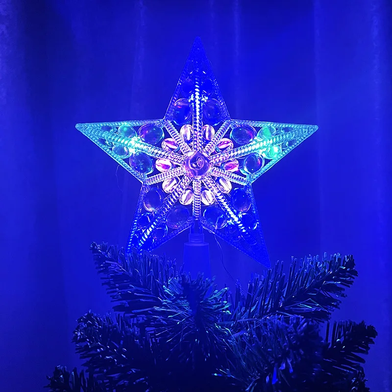 15CM New Plastic Christmas Tree Top Ornaments White Multicolor DIY LED Glowing Star Five-pointed Star Xmas Decoration New Year