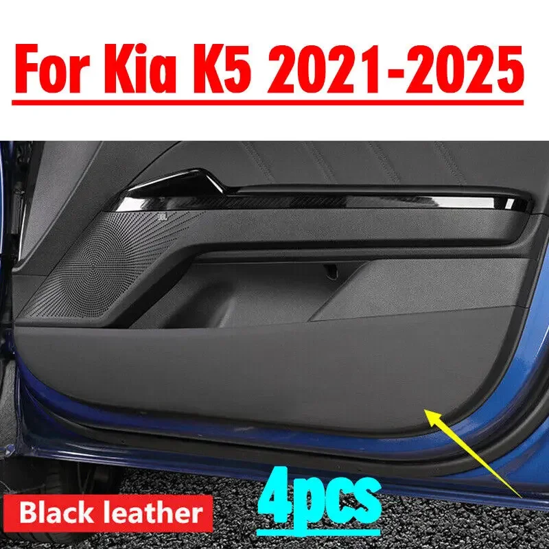 Black Leather Inner Door Anti-Kick Pad Protect Cover trim For Kia K5 2021-2025