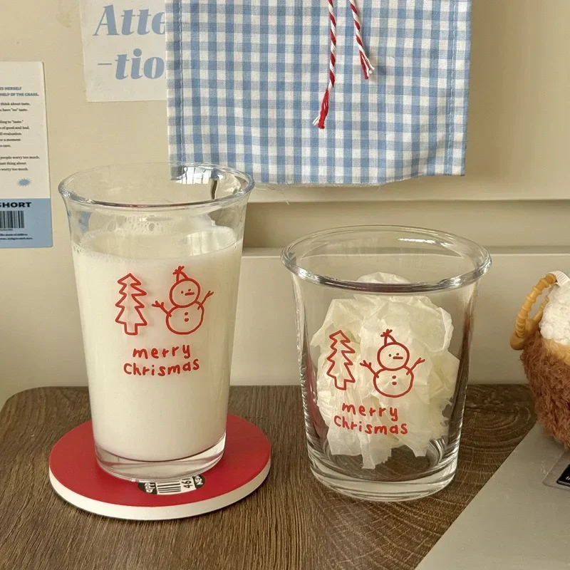 Cute Snowman Glass Cups for Iced Tea, Juice,Coffee,Latte,Milk,Stackable Glassware Drinkware Gift for Women Sister Friend Xmas