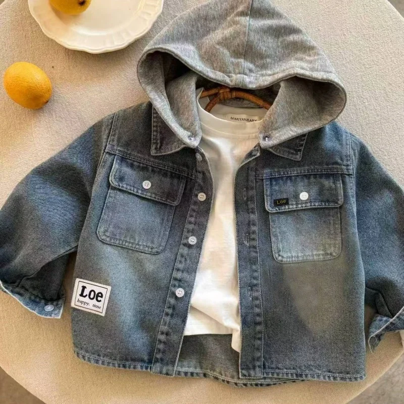 Children's Spring and Autumn Jacket 2025 Spring Boys' Japanese Trendy Brand Hooded Cowboy Baby Stylish Jacket Girls' Top