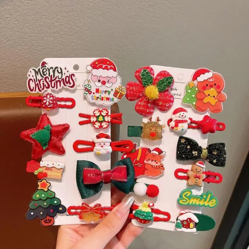 Zestaw spinek do włosów świątecznych, urocze spinki z motywem Świętego Mikołaja, choinki i płatków śniegu, akcesoria do włosów dla dzieci, prezenty na Nowy Rok