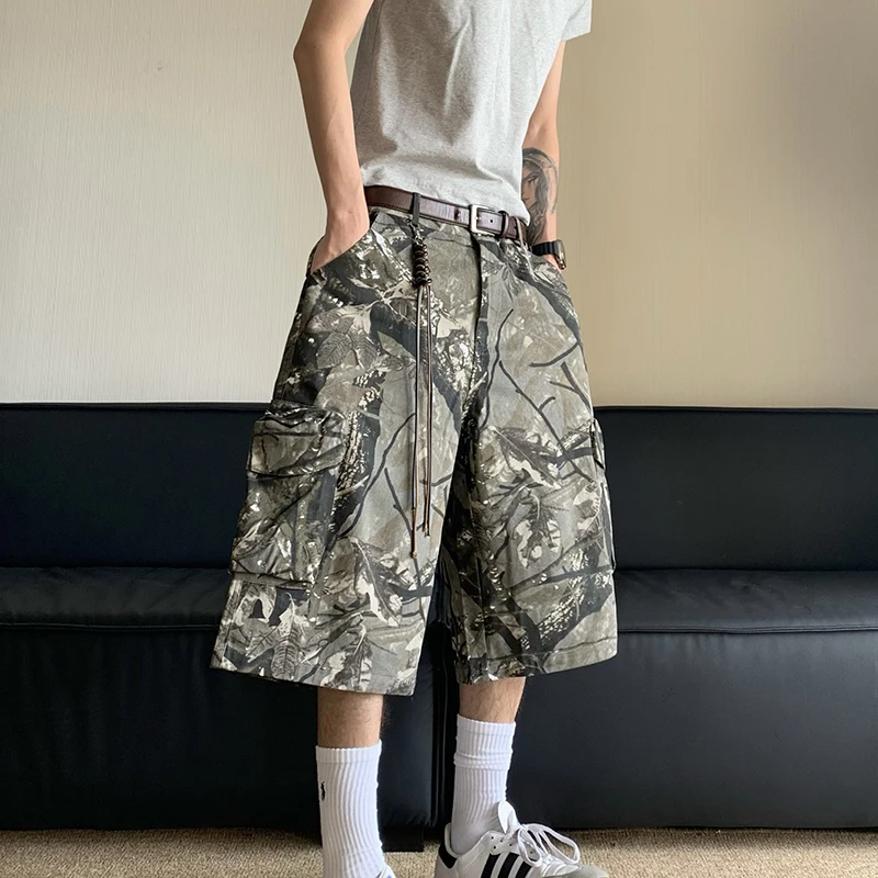 FEWQ American Camouflage Workwear Cropped Pants Summer New Trend Casual Leg Length Loose 2024 Contrast Color Trousers 24E1040