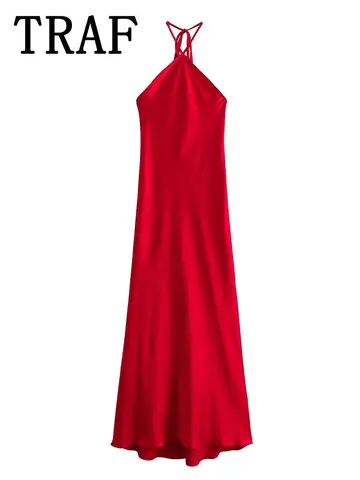 2024 महिलाओं के लिए हॉल्टर लॉन्ग ड्रेस, बैकलेस साटन ड्रेस, महिलाओं के लिए ऑफ शोल्डर सेक्सी मिडी ड्रेस, एलिगेंट इवनिंग पार्टी ड्रेस 10 best sales साटन लंबी पोशाक - №5