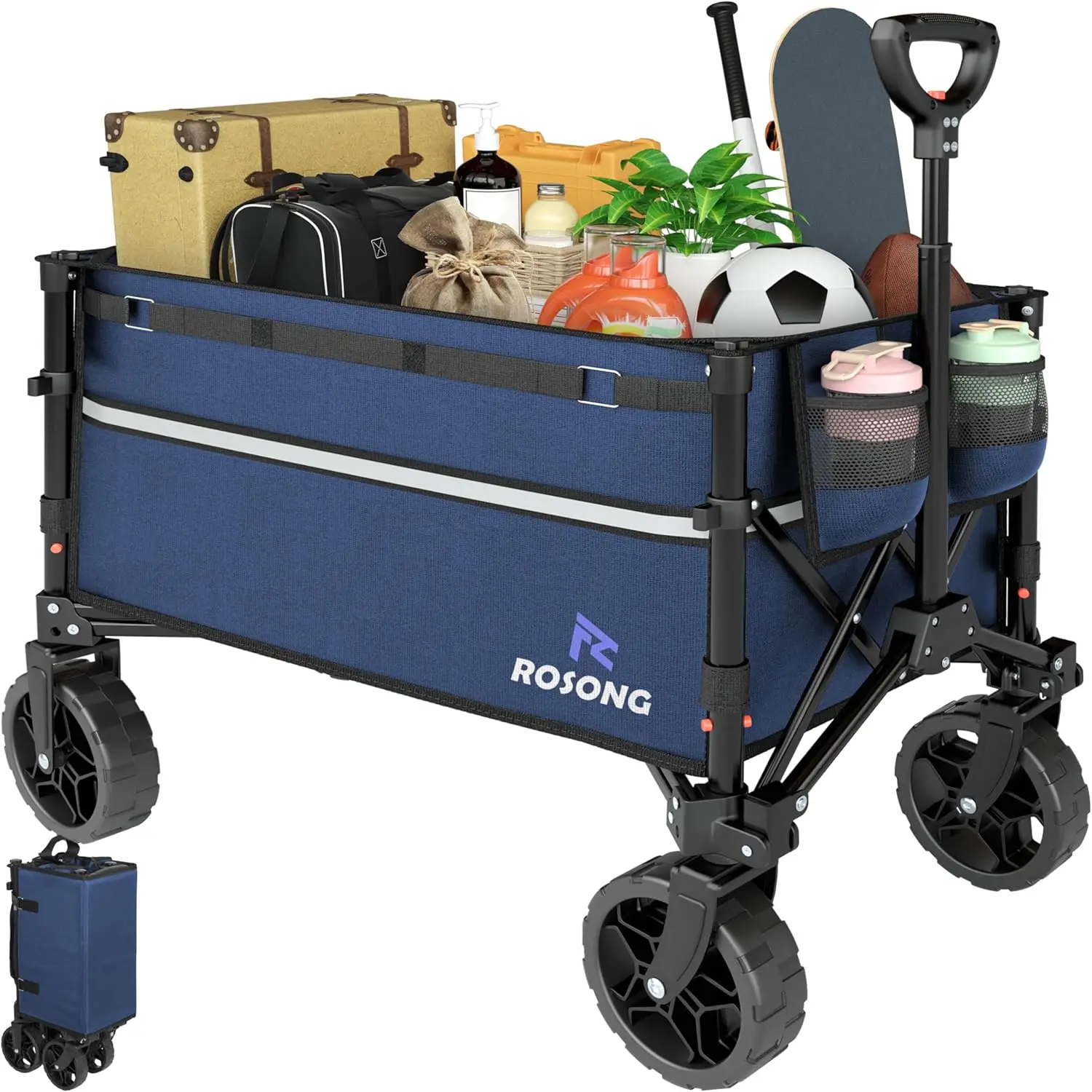 

Collapsible Wagon Cart with Wheels Foldable - Folding Utility Heavy Duty Wagons Carts for Grocery Sports Garden Shopping Camping
