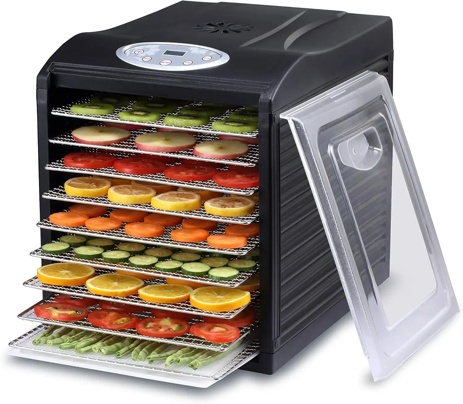 "Silent" 9 Stainless Steel Tray Dehydrator with Digital Timer and Temperature Control for Fruit, Vegetables, Beef Jerky,