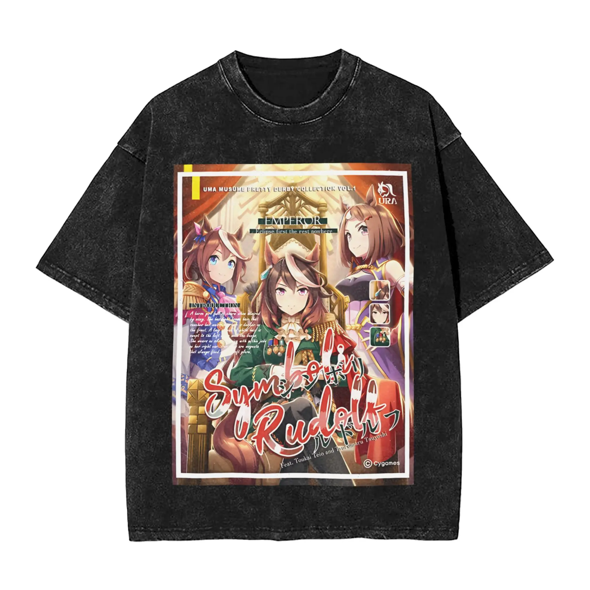 غسلها تي شيرت Uma Musume Symboli Rudolf الهيب هوب تي شيرتات رائع كبيرة الحجم الشارع الشهير 100% القطن المطبوعة بلايز تيز للرجال والنساء