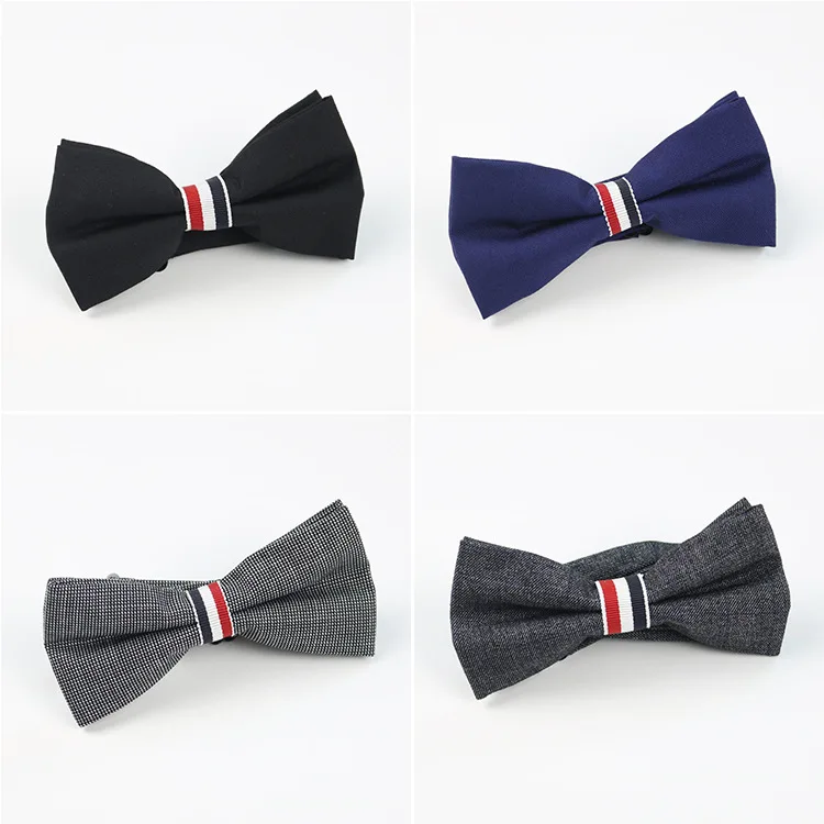 

12*6cm High Quality Brand New 100% Red Striped Solid Cotton Bowties for Man Woman Business Casual Wedding Daily Accessories