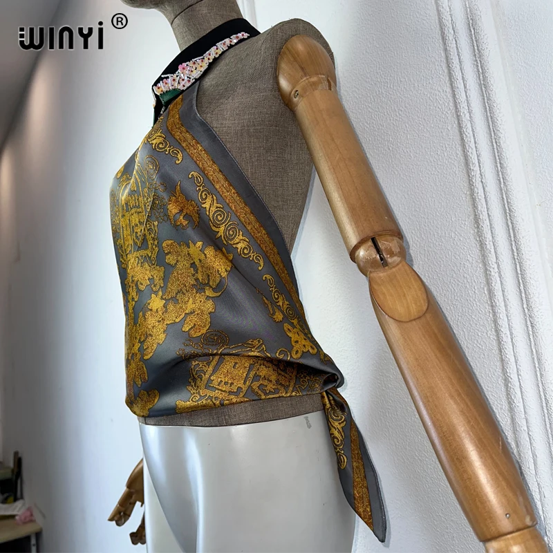 WINYI 2025 Elegant Printed Summer Boho Bikini Cover-ups Sexy Beach Wear Silk feeling comfortable high quality holiday Women Top