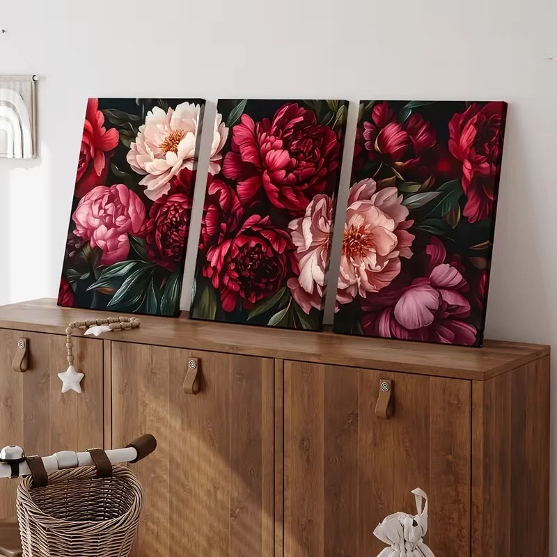 3 Teile/satz 5D DIY Diamant Malerei Bunte Blühende Pfingstrose Blumen Kunst Voll Platz Runde Bohrer Mosaik Triptychon Diamant Stickerei