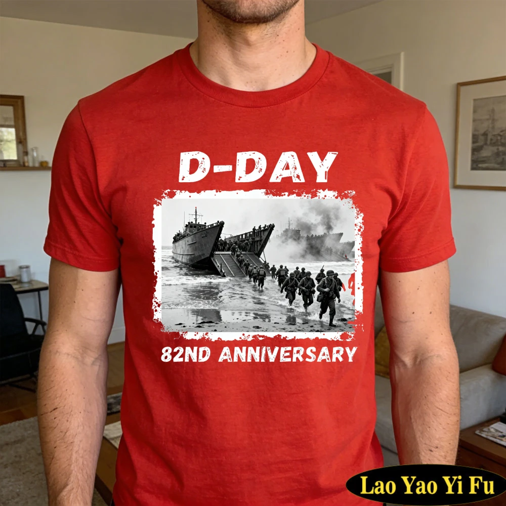 2026 Men D-Day 82nd Anniversary Normandy Landings T-Shirt Vintage Military History Print Short Sleeve Casual Tee Men Clothing view 5