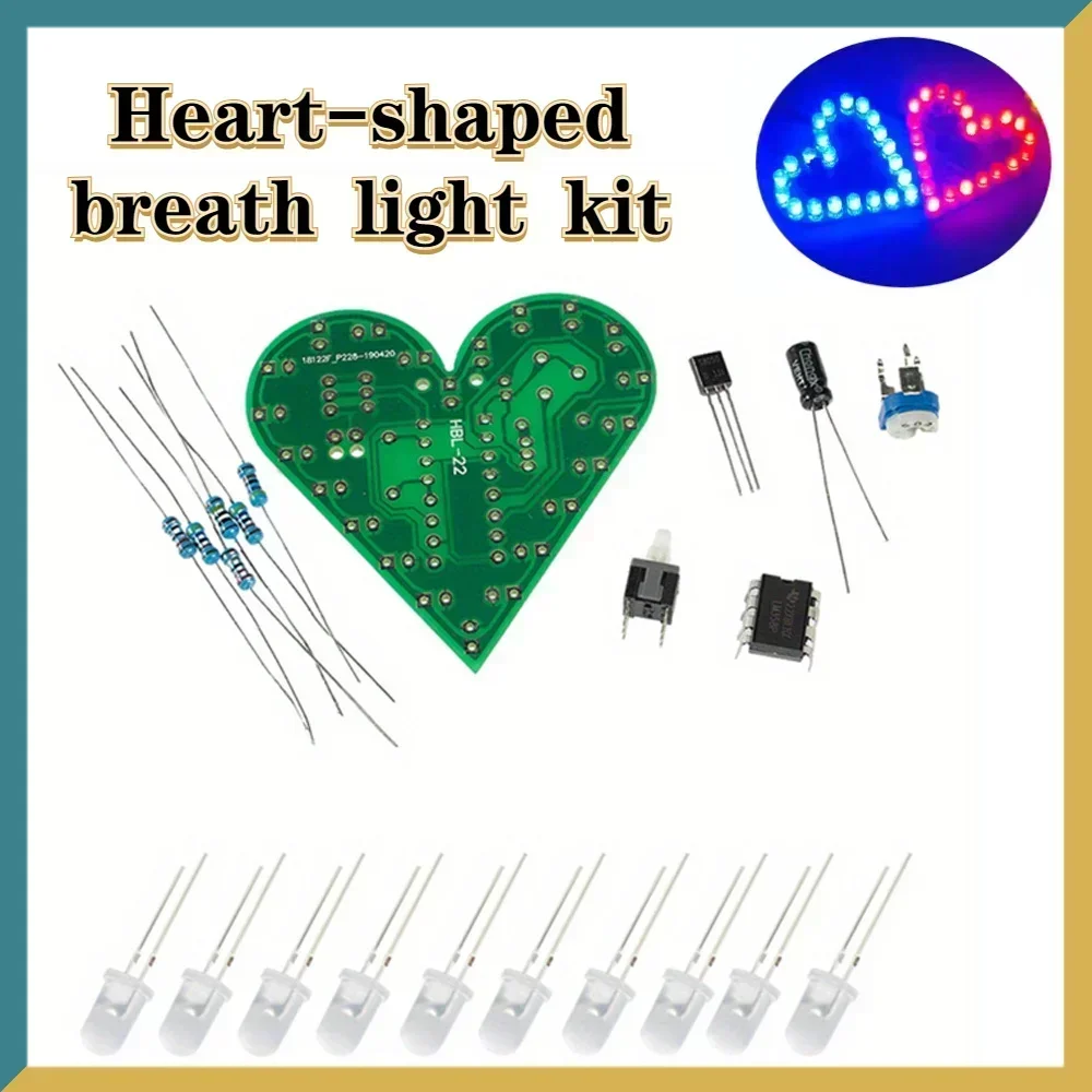 DIY Heart Shaped Breathing Light Kit Breathing LED Suite Red White for Welding Practice & Lab Learning 4-6V DC Power