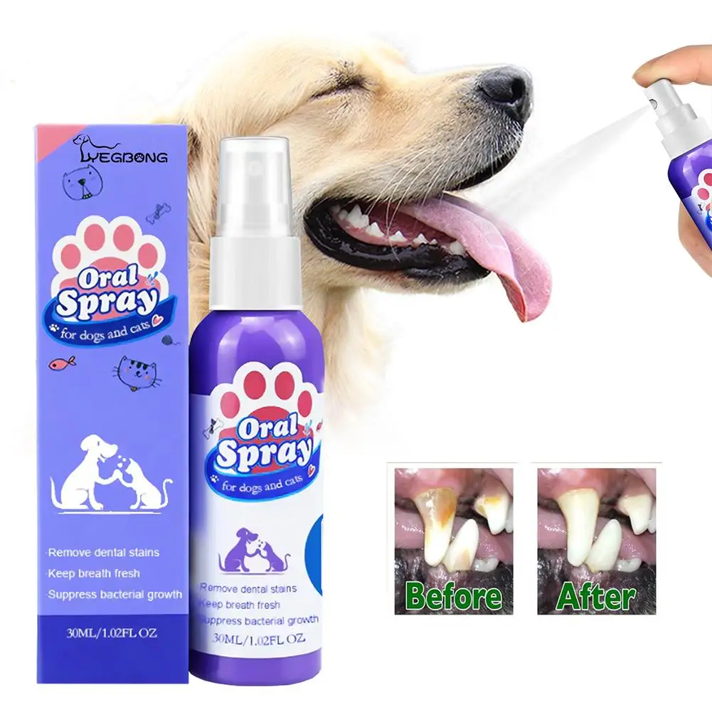 Espray de limpieza de dientes para mascotas, herramienta desodorante para eliminar manchas de cálculo de perros y gatos, cuidado de cachorros, sarro Oral, haluto de mal aliento, 30ml, K6A9