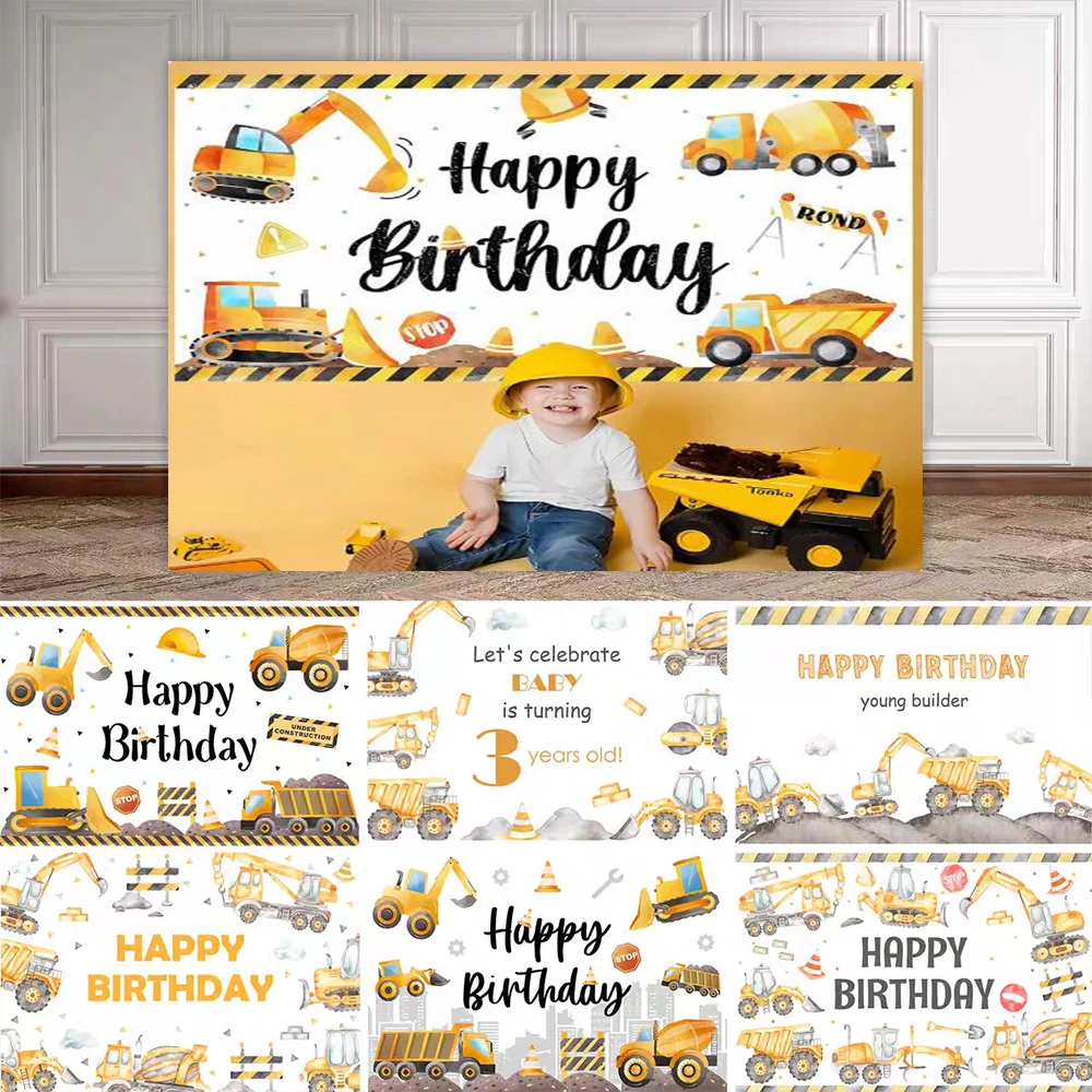 Cartoon Engineering Car Theme Boy Birthday Party Baby Shower Decoration Supplies Banner Photo Shoot Props Children Gifts