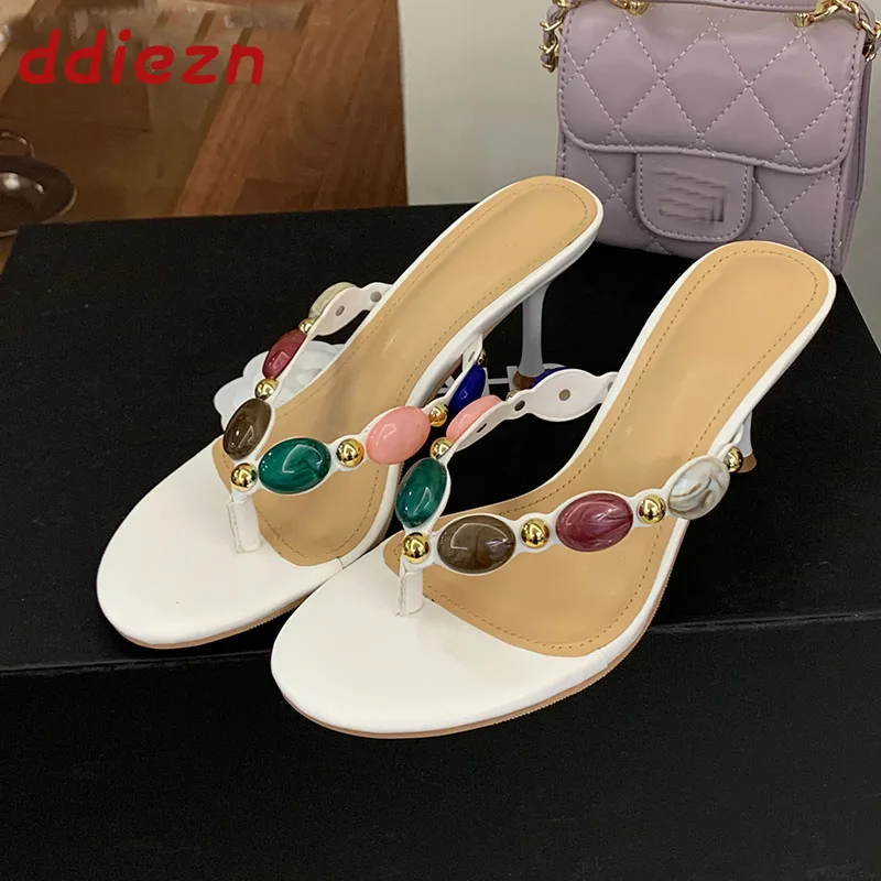 

Модные женские шлепанцы с круглым носком на тонком каблуке, вечерние женские сандалии-мюли, гладиаторские сандалии, новинка лета