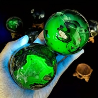 1 UV-reactive volcanic agate ball - luminescent green fluorescent crystal with clusters, volcanic stone home decor