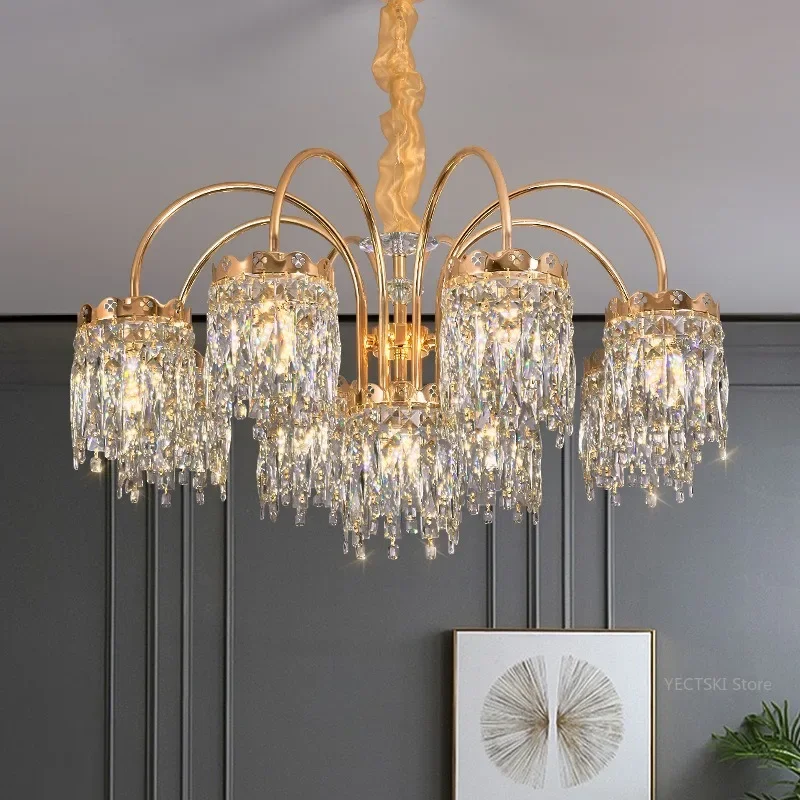 

GHJUYIOL French pendant light, living room, light luxury, medieval, light luxury, grand dining room, bedroom, crystal pendant li