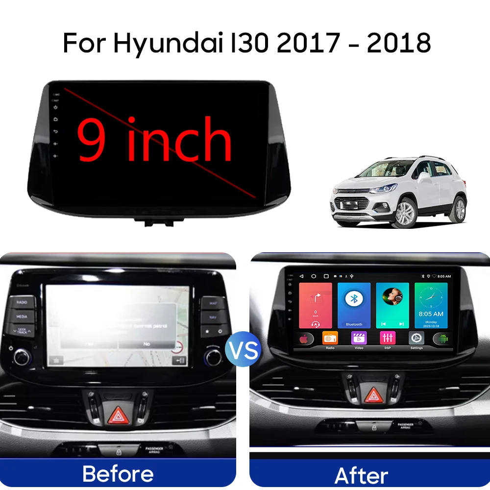 Leitor de vídeo multimídia para Hyundai I30 2017-2018, rádio do carro, navegação GPS, unidade principal, estéreo, Android, automático, 5G, WiFi, sem 2Din, DVD