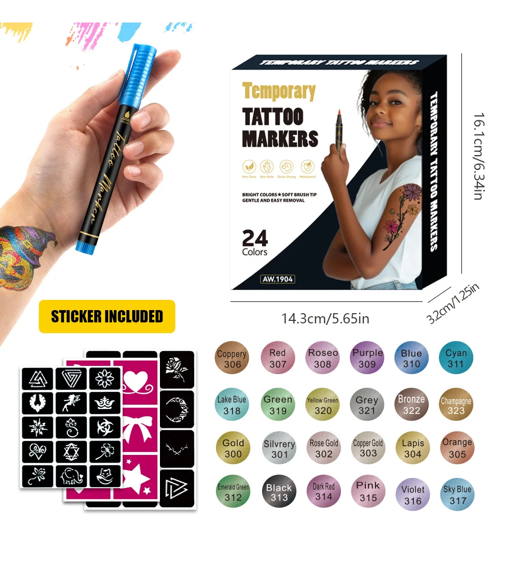 10/12/18/24 farben Tattoo Stift Körper Malerei Stift Waschbar Schnell Trocknend Für Zeichnung Thema Party Täglichen malerei Geschenk Kunst Schreibwaren – Detail 11