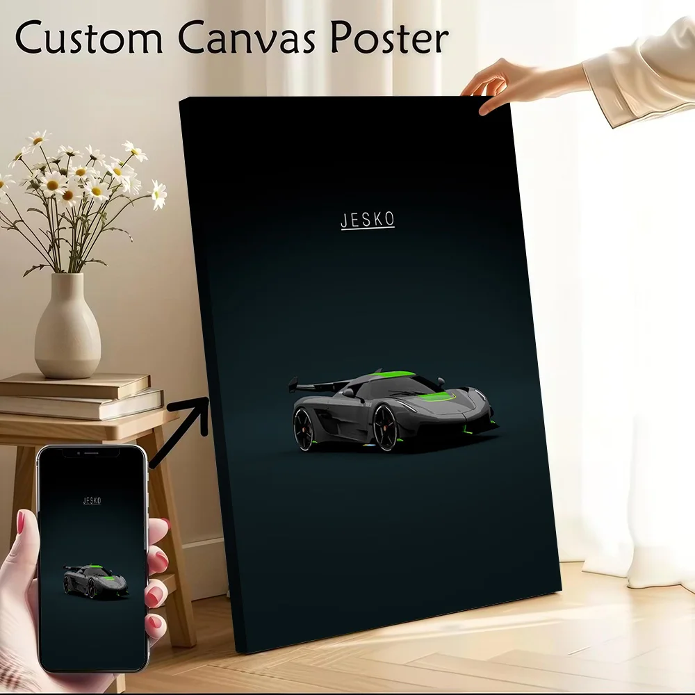 Supercar Jesko Grey - Front Printed Canvas Poster Custom Pictures Wall Art Canvas Painting for Interior Accessories Wand Deko