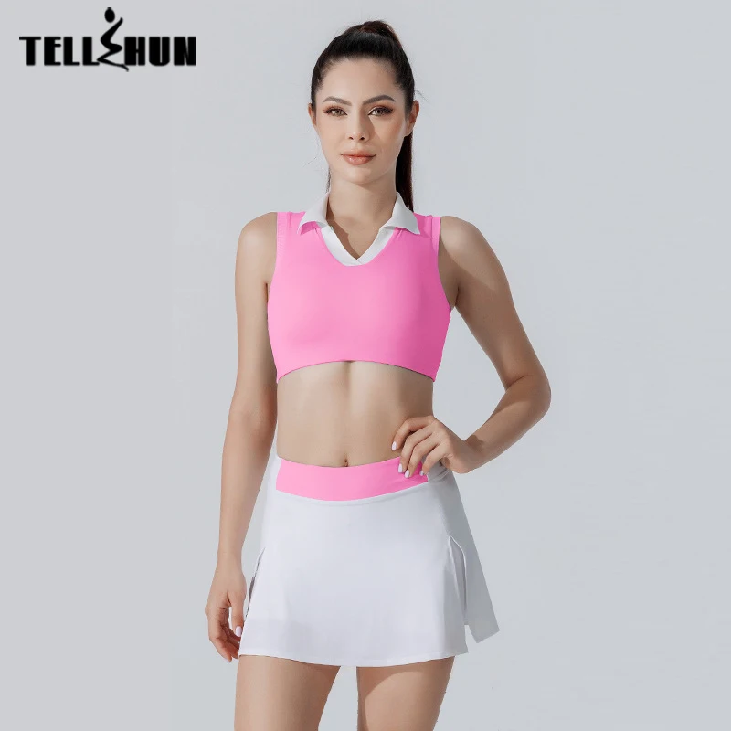 Chic Two piece Set tennis suit for women's Summer Sleeveless golf Short Skirts badminton skirt set women sportswear