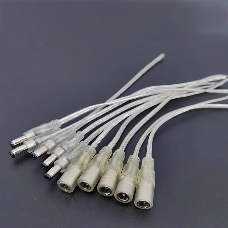 0.2m  1m transparent DC Male Female Power Adapter Pigtail Cable 5.5x2.1mm 5v 12V Connector 20AWG 5A Cord For LED Strip light