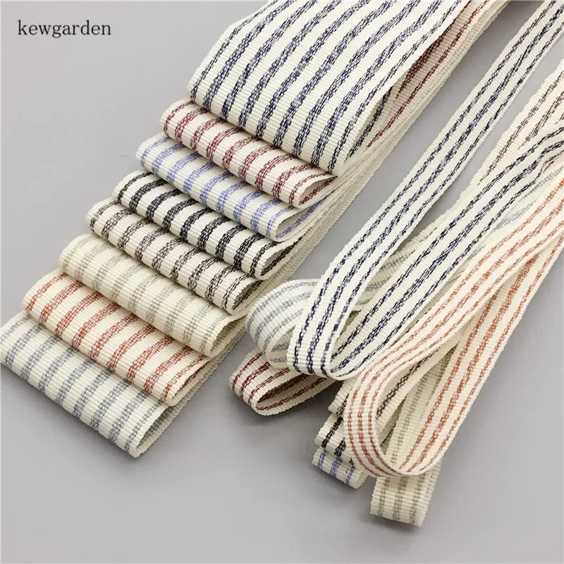 Kewgarden 40mm 10mm Double Colors Stripe Satin Ribbons DIY Bowknot Cotton Ribbon Handmade Tape Garment Accessories Riband 6 Yard