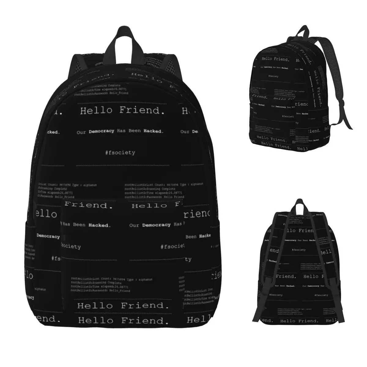 Mr Robot Hello Friend Fsociety Backpack Daypack Large Capacity Kids BookBag School Bag Shoulder Bags for Men Women