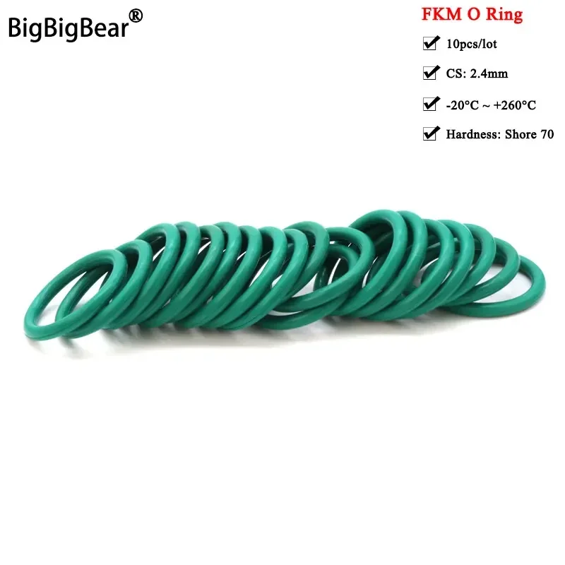 

10pcs FKM O Ring CS 2.4mm OD 8 ~ 60mm Sealing Gasket Insulation Oil High Temperature Resistance Fluorine Rubber O Ring Green
