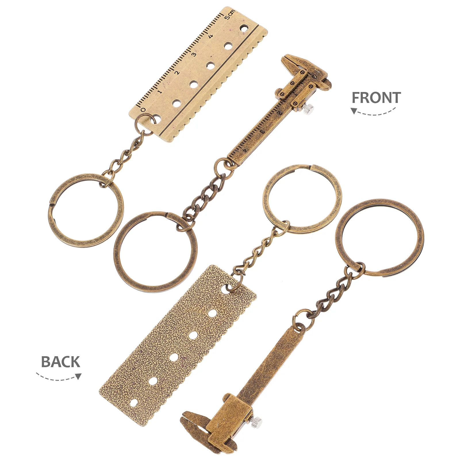 2 Pcs Mini Keychain Caliper Tools Ruler Pendant Alloy Golden Measuring Vernier Small Party Favors for Adults