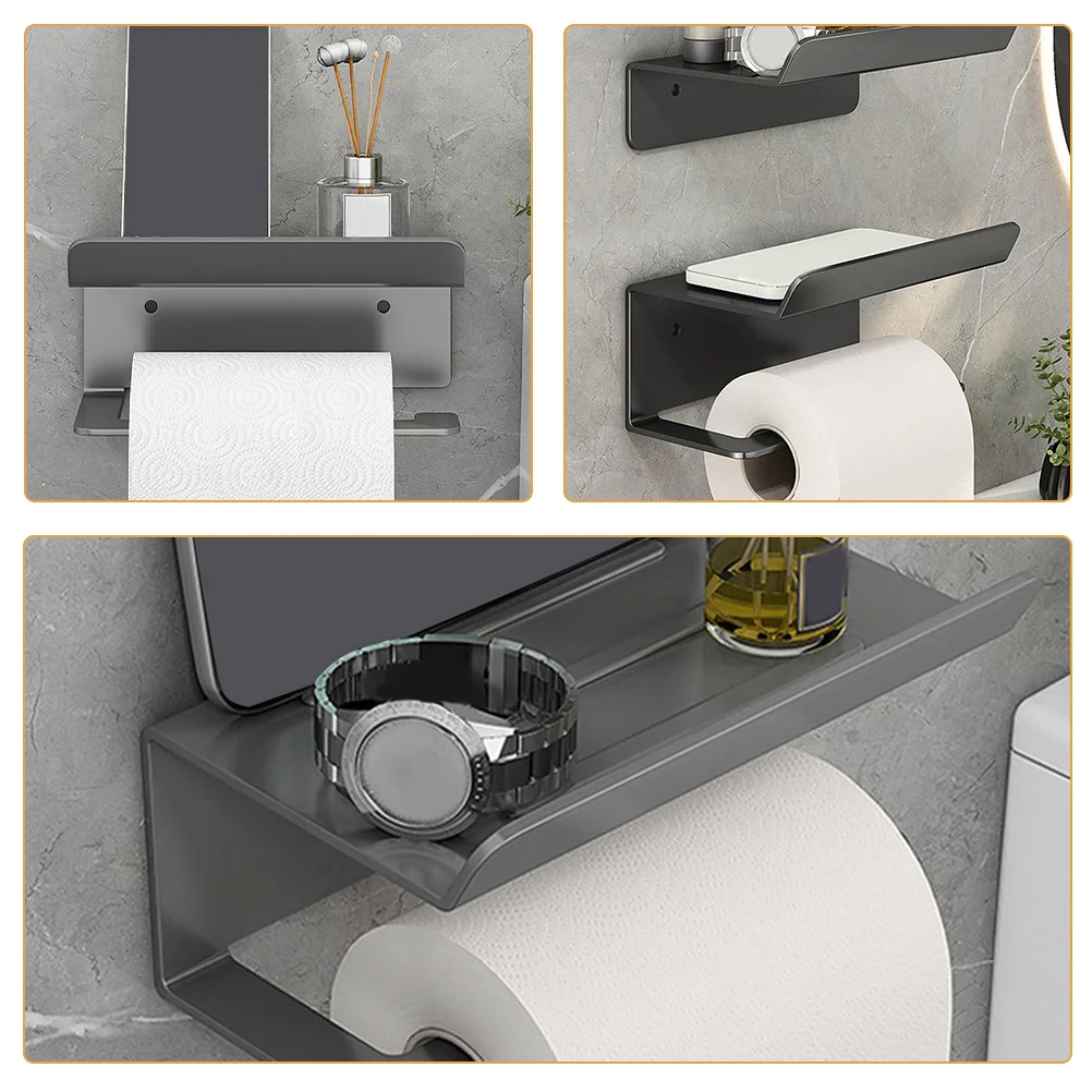 

2Pcs Toilet Paper Holder Wall Mounted Punch Free Iron Bathroom Roll Paper Rack Shelf Storage Heavy Duty Rust Resistant Organizer