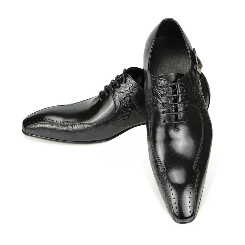 

Luxury Wedding Shoes Social Business Handmade Printing Lace Up Buckle Fashion Quality Men Shoes Bridegroom Style Genuine Leather
