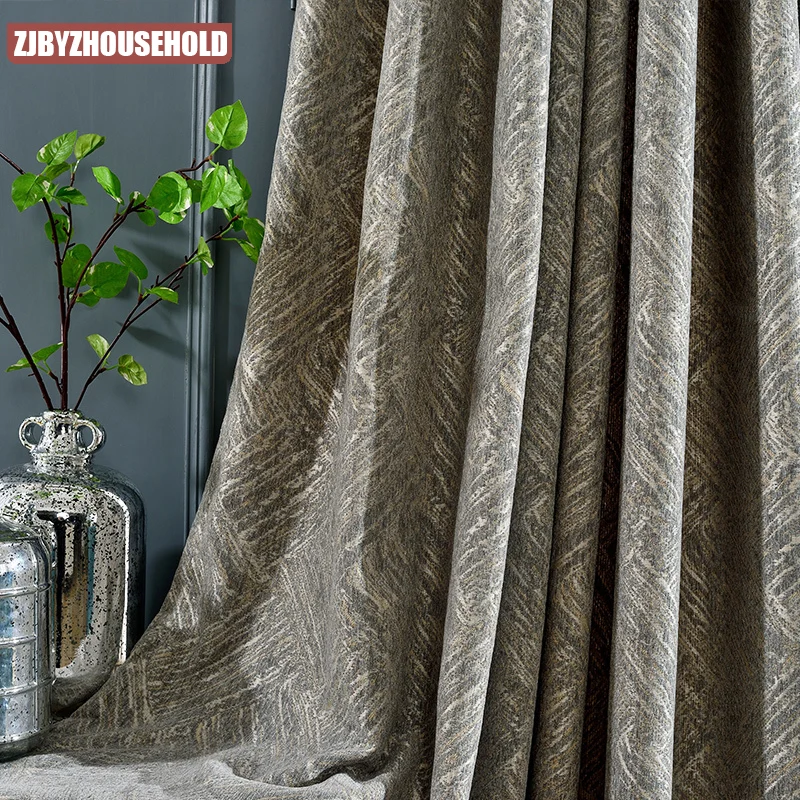 

Custom Jacquard Curtains for Living room bedroom High Grade Nordic Simple Modern Chenille Striped Thick Grey Cloth Tulle Drapes