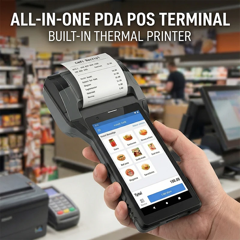 Industrial PDA Barcode Scanner 2D with Integrated 3 Inch Receipt Maker, 4G WiFi Rugged Inventory Device for Warehouse Management